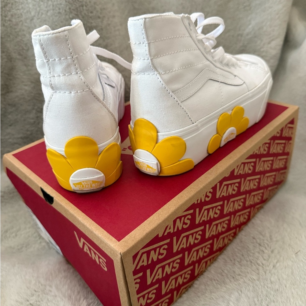 Vans White High-Tops with Yellow Floral Accent